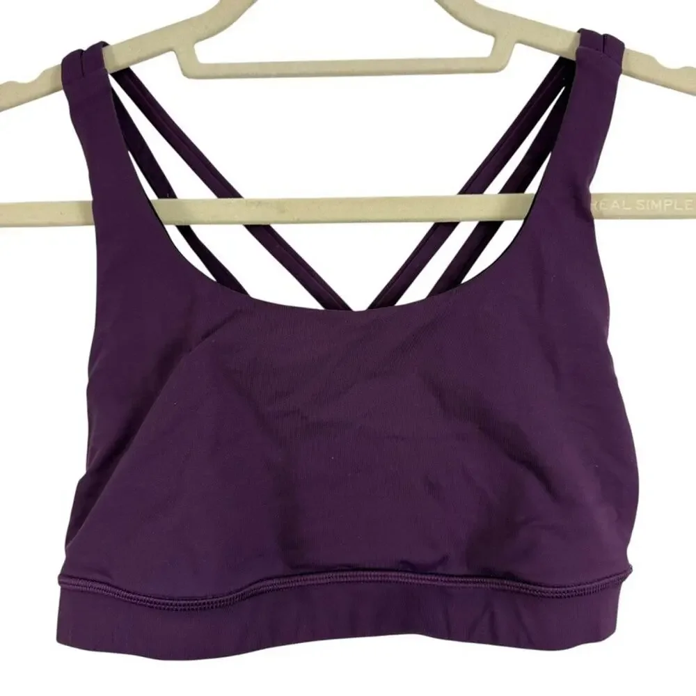 Lululemon Purple Sports Bra Womens Workout Gym Strappy Criss Cross Back Top sz 6